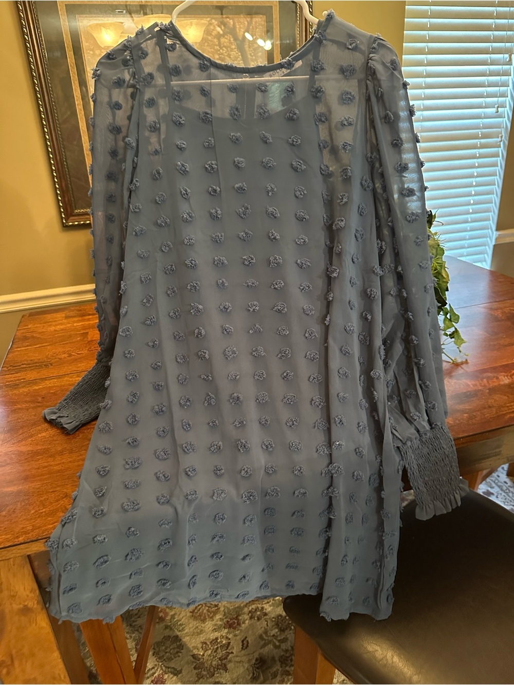 Women's Textured Long-Sleeve Shift Dress in Slate Blue